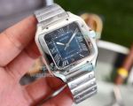 Replica Cartier Santos Automatic Watch Bluish grey Dial Stainless Steel Strap Silver Bezel